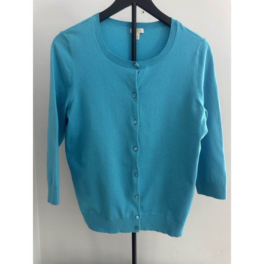 Talbots Womens Medium Aqua Blue Button Front‎ Cardigan Sweater Classic Stretch